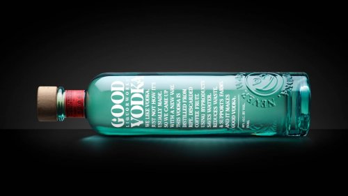 A new bottle design for Good Vodka, a sustainable brand made from repurposed coffee fruit waste