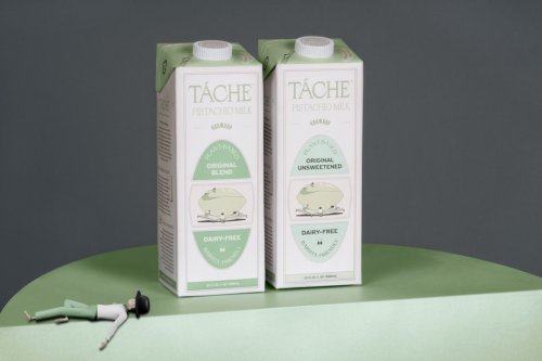 Packaging with illustrated ‘pistachio-worshippers’ for new milk brand
